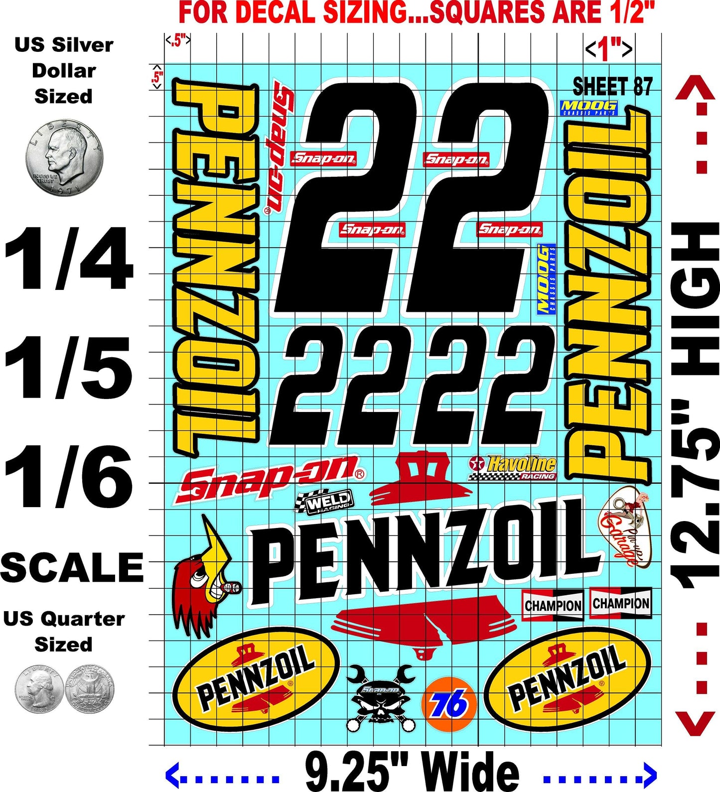 White Vinyl Sheet 87 R/C Racing Sponsor Sticker Gang Sheet Wrench -1/4-1/5 � 1/6th Scale Model Decal Sticker Sheet Radio Control Lexan Body � Die-Cut to Shape - Peel & Stick � Water Slide - Car