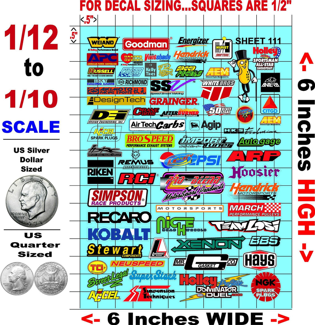 White Vinyl Sticker Sheet 111-1/12 to 1/10th Scale R/C Model Decal Sticker Sheet Radio Control Lexan Body