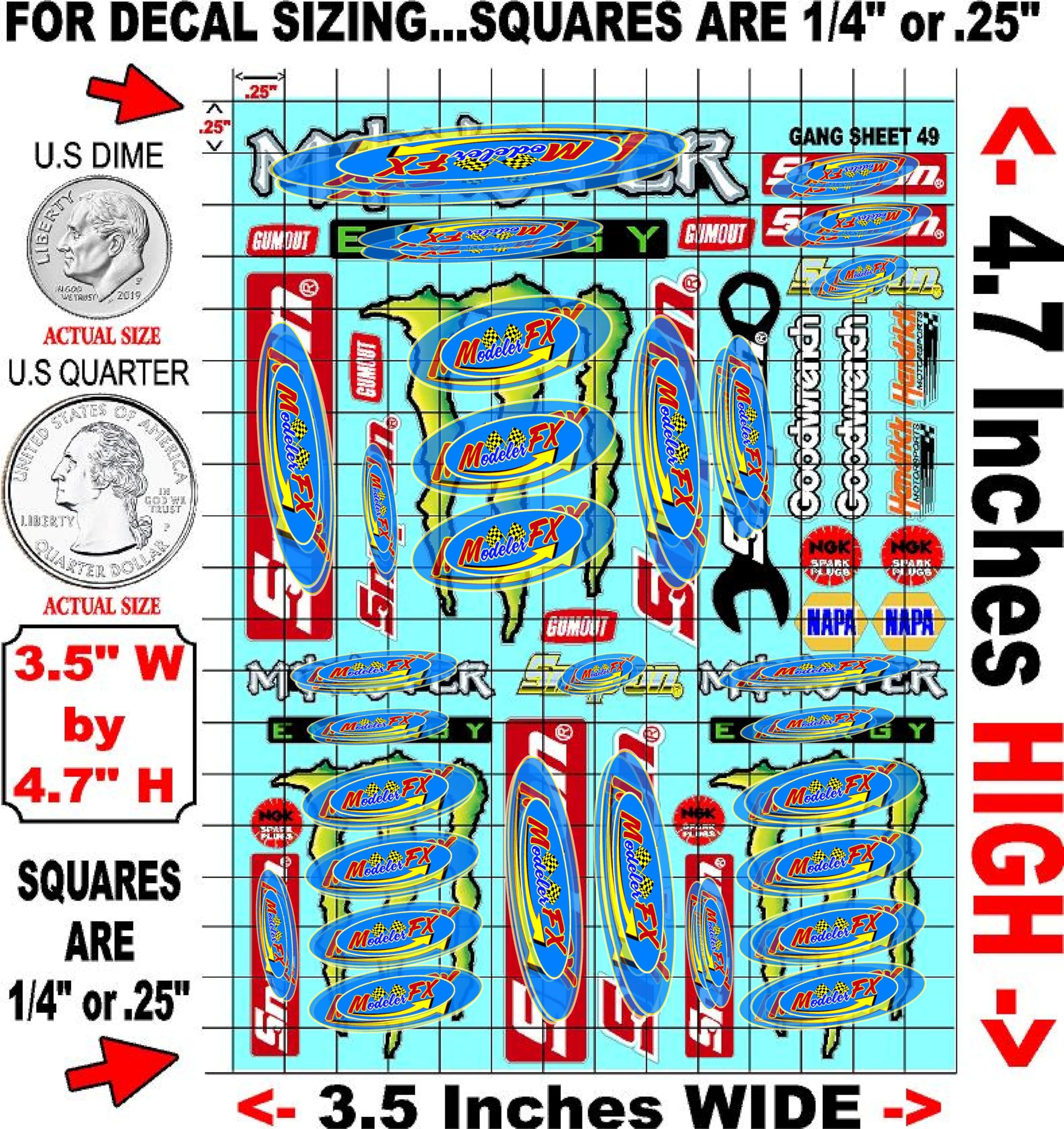 White Vinyl R/C Racing Sponsor Sticker Gang Sheet 49-1/24-1/16th Scale Model Decal Sticker Sheet Radio Control Lexan Body - Decorate Your R/c Cars, Boats, Trucks Scale Model - Peel & Stick