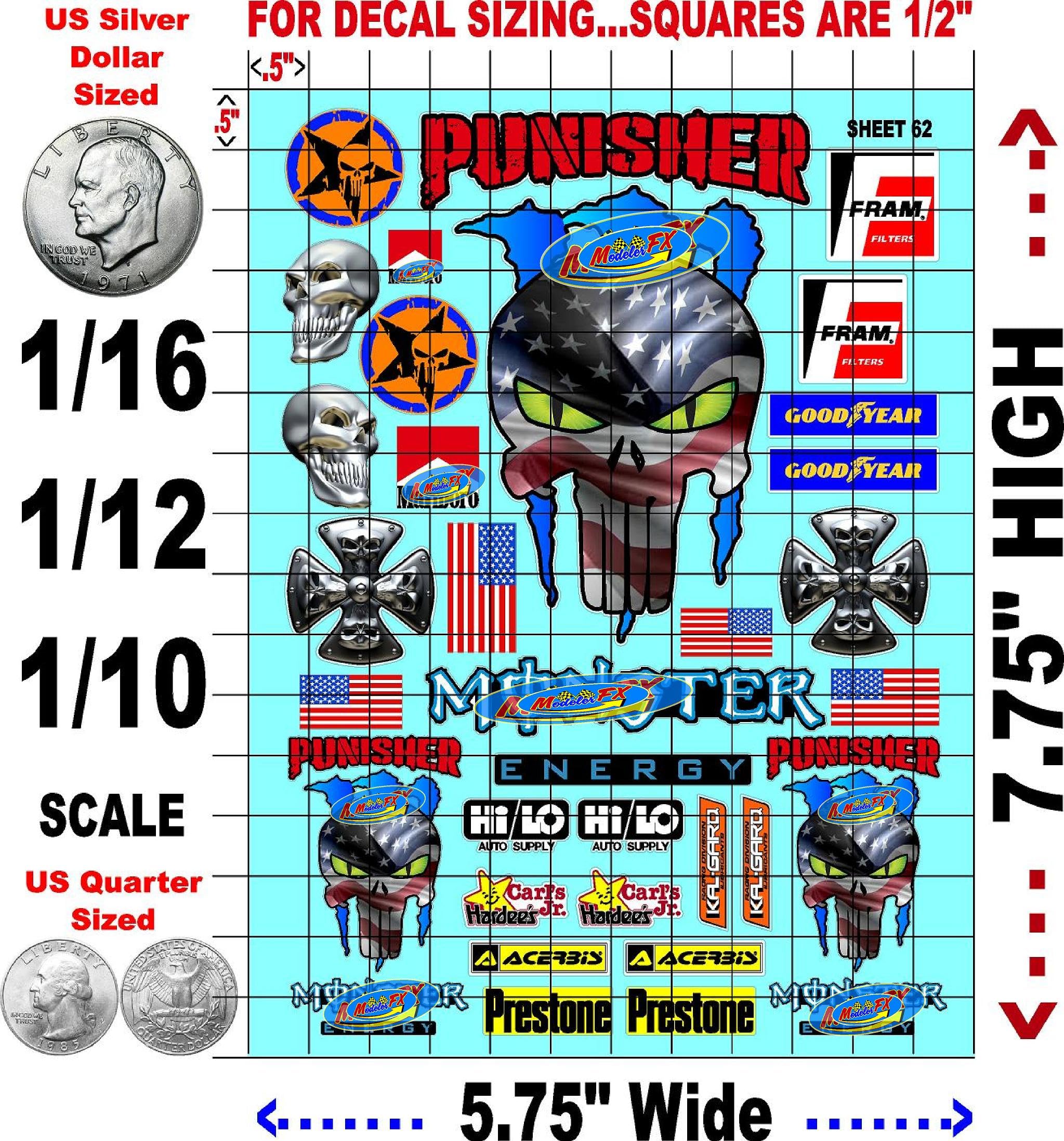 Racing Sponsor Sticker Gang Sheet 62-1/16-1/12-1/10th Scale White Vinyl R/C Model Decal Sticker Sheet Radio Control Lexan Body - Decorate Your R/c Cars, Boats, Trucks Other Scale Model Kit.