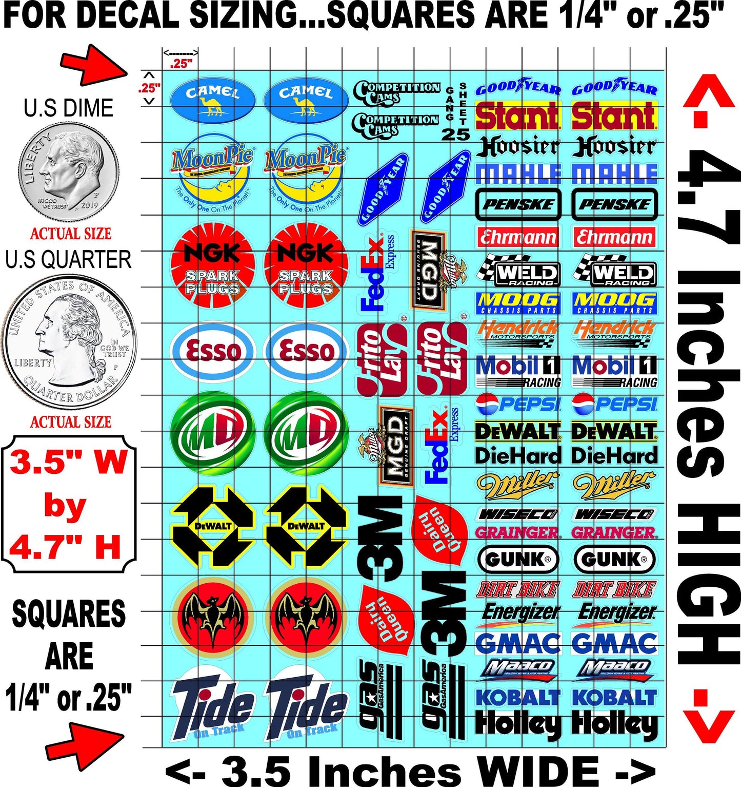 Clear Vinyl R/C Racing Sponsor Sticker Gang Sheet 25-1/24 � 1/16th Scale Model Decal Sticker Sheet Radio Control Lexan Body � Die-Cut to Shape - Peel & Stick � Water Slide