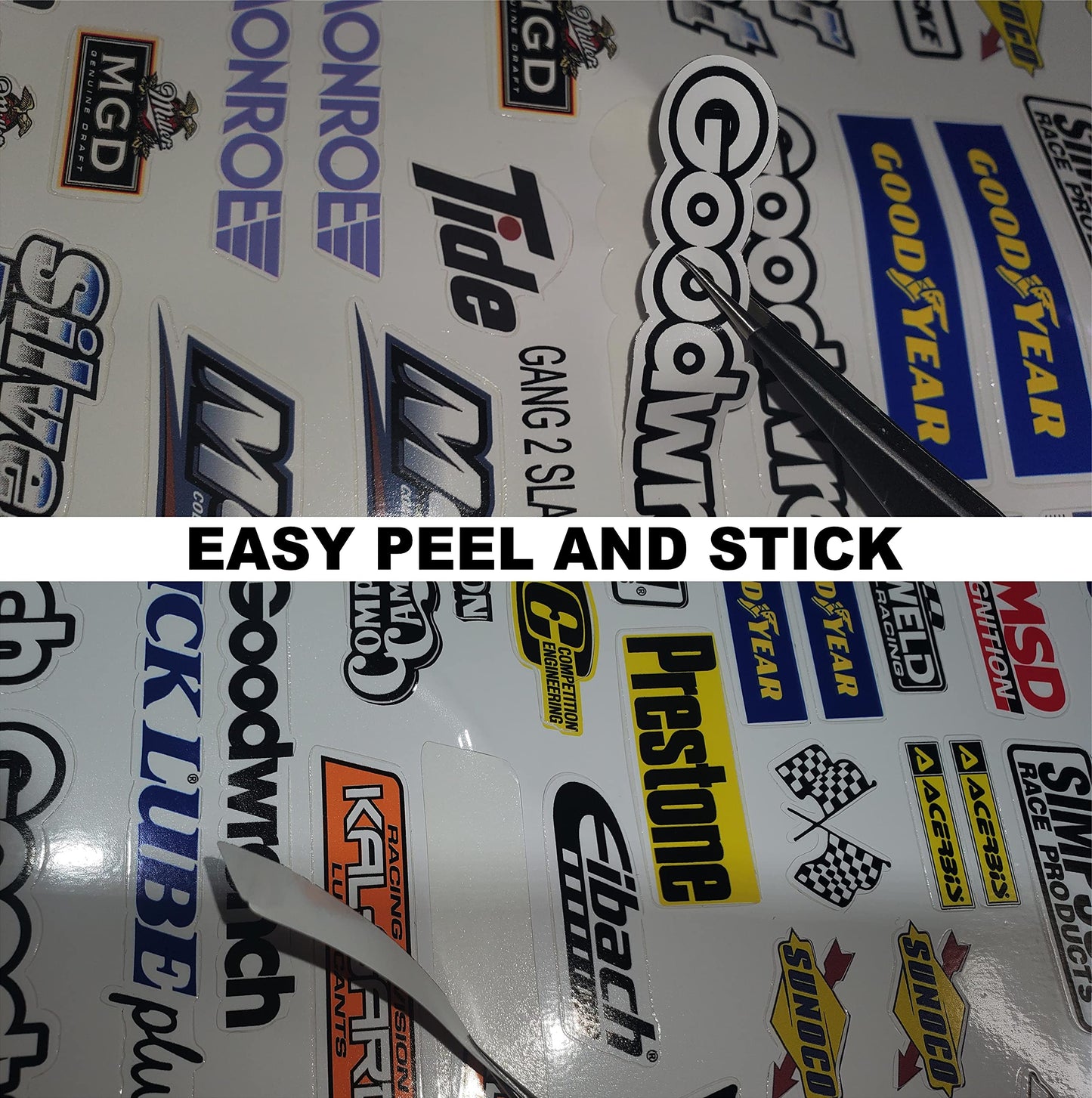 White Vinyl Sticker Variety Sheet 69-1/10th - 1/8th Scale Large 6.8" x 9.2"h Vinyl R/C Model Decal Sticker Sheet Radio Control Lexan Body