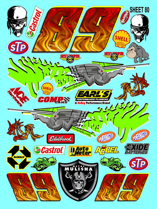 White Vinyl Sticker Variety Sheet 80-1/10th - 1/8th Scale Large 6.8" x 9.2"h Vinyl R/C Model Decal Sticker Sheet Radio Control Lexan Body