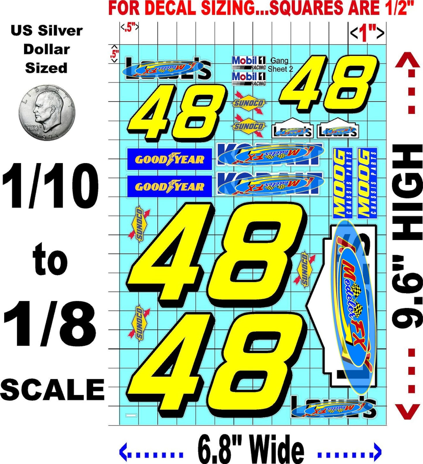 Clear Vinyl R/C Racing Sponsor Sticker Gang Sheet 48 lows -1/8th � 1/10th Scale Model Decal Sticker Sheet R/C Lexan Body - Decorate Your R/c Cars, Boats, Truck Model � Die-Cut to Shape - Peel & Stick