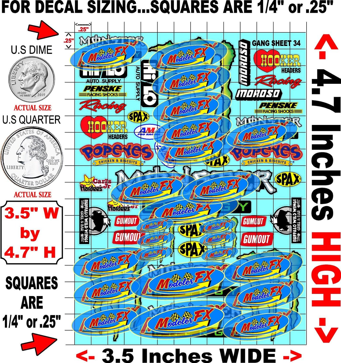 Clear Vinyl R/C Racing Sponsor Sticker Gang Sheet 34-1/24 � 1/16th Scale Model Decal Sticker Sheet Radio Control Lexan Body � Die-Cut to Shape - Peel & Stick � Water Slide