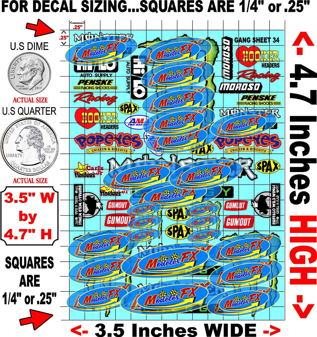 White Vinyl R/C Racing Sponsor Sticker Gang Sheet 34-1/24-1/16th Scale Model Decal Sticker Sheet Radio Control Lexan Body - Decorate Your R/c Cars, Boats, Trucks Scale Model - Peel & Stick