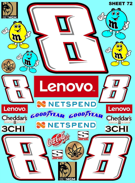 Clear Vinyl Sticker Variety Sheet 72-1/10th - 1/8th Scale Large 6.8" x 9.2"h Vinyl R/C Model Decal Sticker Sheet Radio Control Lexan Body