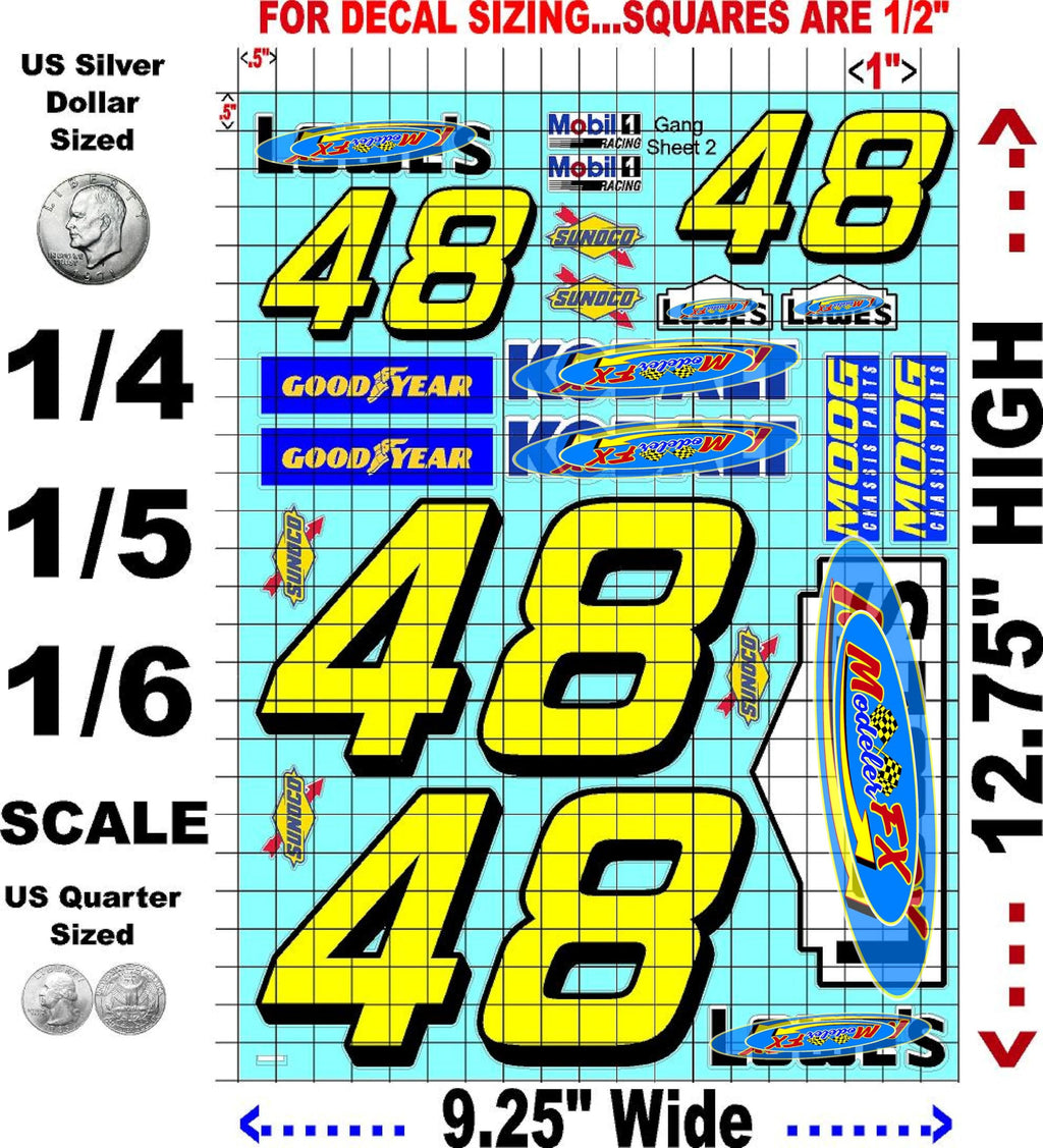 White Vinyl R/C Racing Sponsor Sticker Gang Sheet 48-1/4-1/5 � 1/6th Scale Model Decal Sticker Sheet Radio Control Lexan Body Die-Cut to Shape