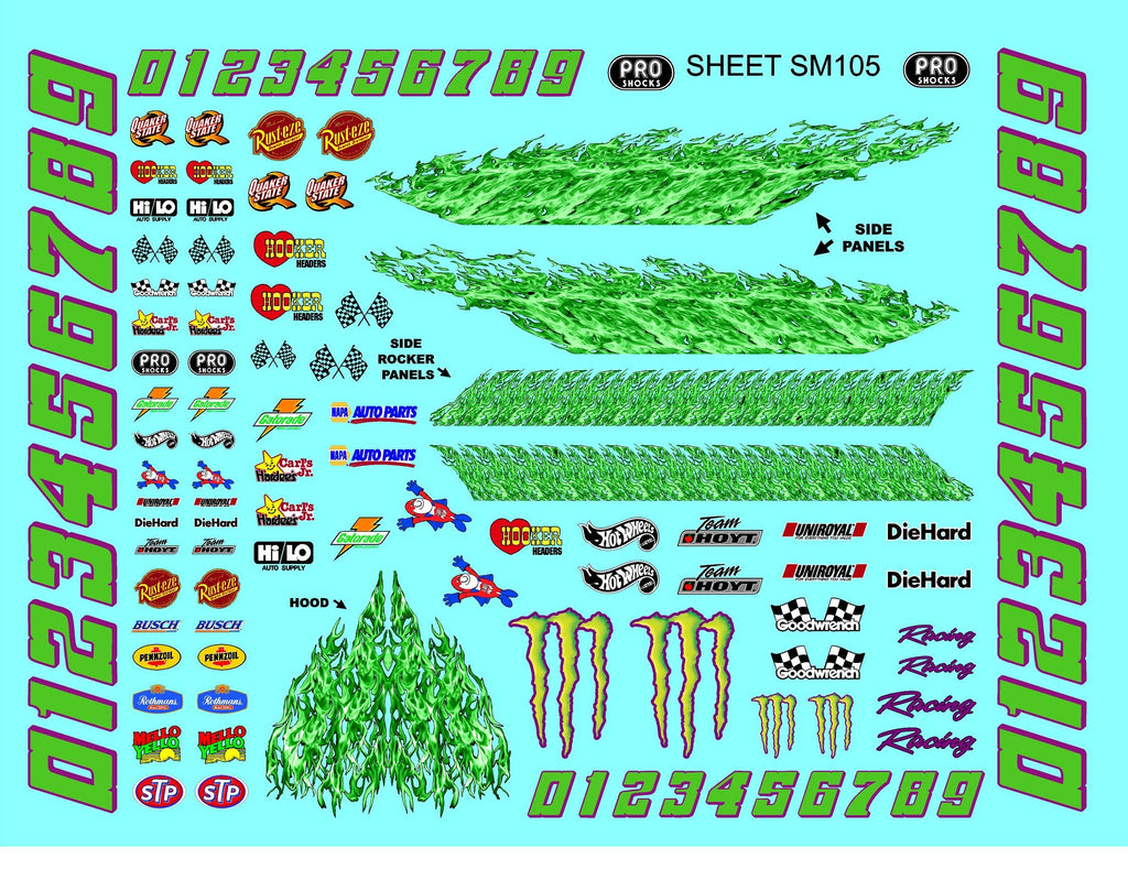 Clear Vinyl Sticker Sheet SM105-R/C Model Decal-1/18th - 1/12th-1/10th Scale DIE-Cut-Peel Radio Control | Slot Cars l Lexan