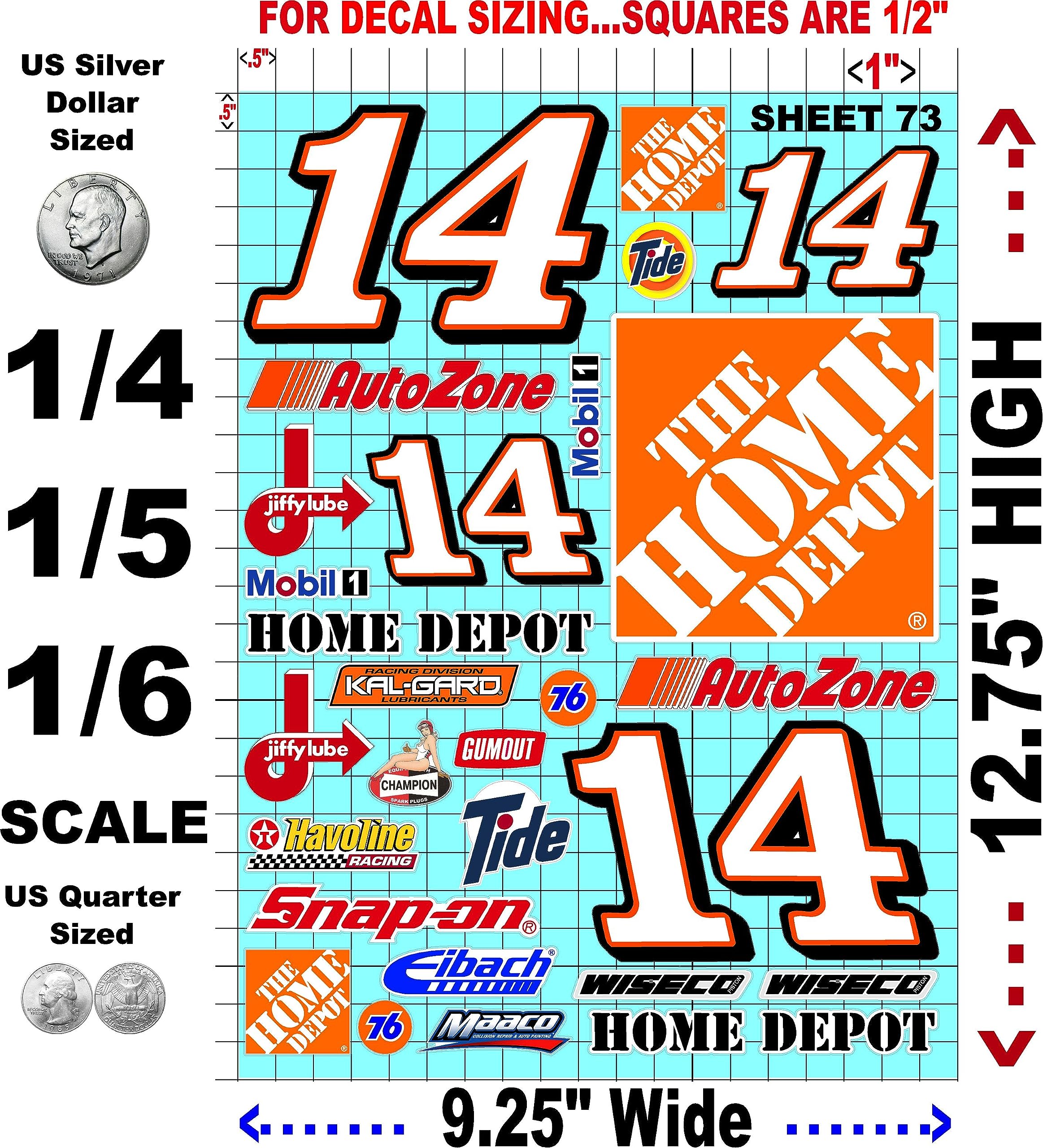 Clear Sheet 73 Vinyl R/C Racing Sponsor Sticker Gang Sheet Wrench -1/4-1/5 � 1/6th Scale Model Decal Sticker Sheet Radio Control Lexan Body � Die-Cut to Shape - Peel & Stick � Water Slide - Car