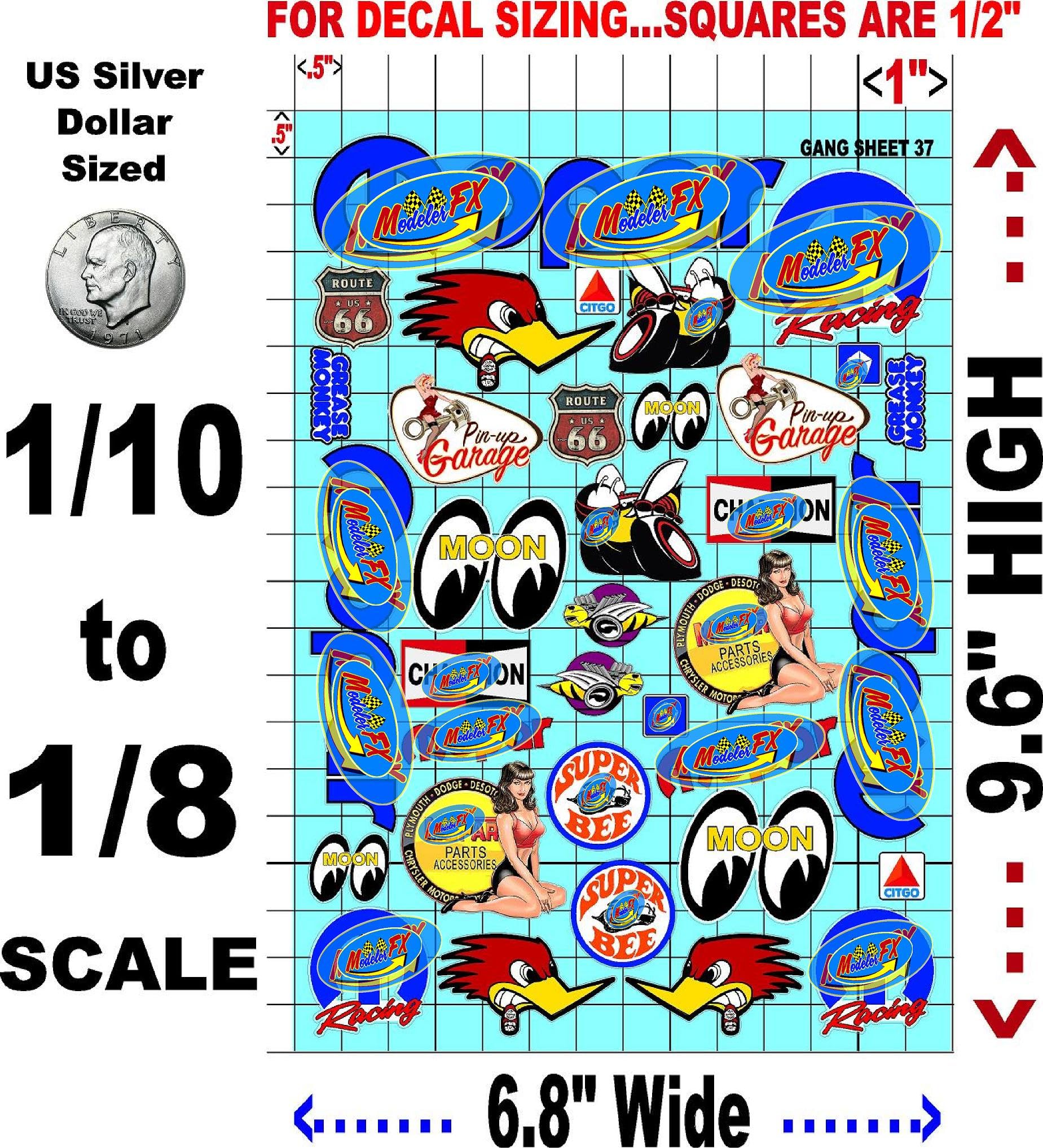 White Vinyl R/C Racing Sponsor Sticker Gang Sheet 37-1/8th � 1/10th Scale Model Decal Sticker Sheet R/C Lexan Body - Decorate Your R/c Cars, Boats, Truck Model � Die-Cut to Shape - Peel & Stick