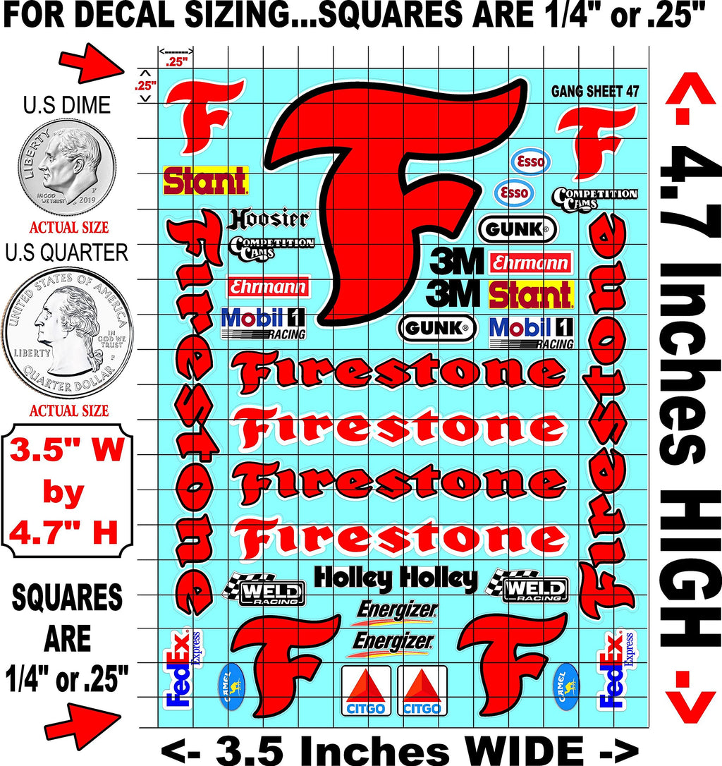 Clear Vinyl R/C Racing Sponsor Sticker Gang Sheet 47 fire tire-1/24 � 1/16th Scale Model Decal Sticker Sheet Radio Control Lexan Body � Die-Cut to Shape - Peel & Stick � Water Slide