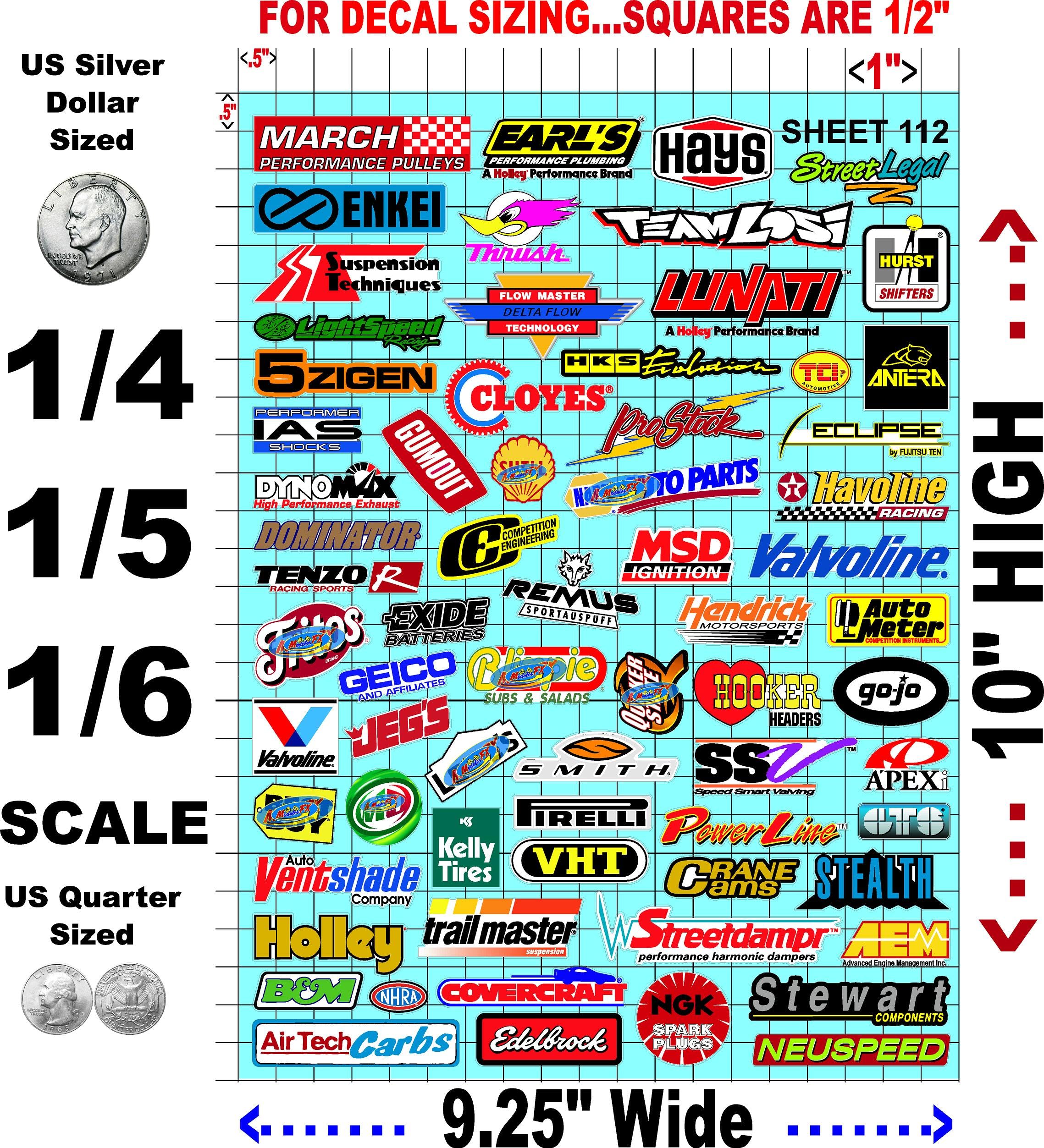 White Vinyl Sheet 112 R/C Racing Sponsor Sticker Gang Sheet Wrench-1/4-1/5�1/6th Scale Model Decal Sticker Sheet Radio Control Lexan Body-Die-Cut to Shape-Peel & Stick�Water Slide-Car