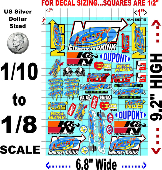 White Vinyl R/C Racing Sponsor Sticker Gang Sheet 56-1/8th � 1/10th Scale Model Decal Sticker Sheet R/C Lexan Body - Decorate Your R/c Cars, Boats, Truck Model � Die-Cut to Shape - Peel & Stick