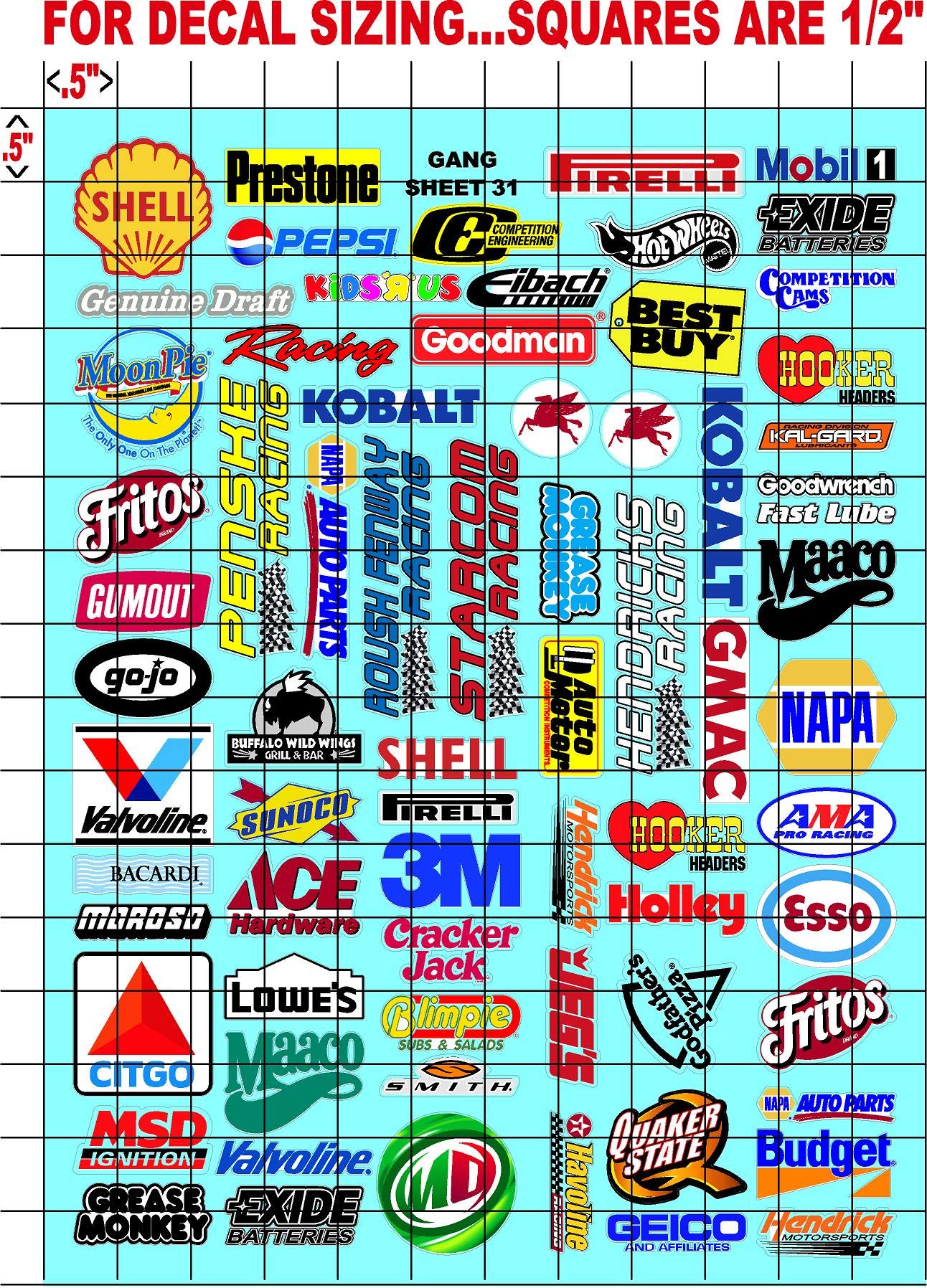 Smith Sticker Gang Sheet 31-1/10 Scale White Vinyl R/C Model Decal Sticker Sheet Radio Control Lexan Body - Decorate Your R/c Cars, Boats, Trucks Along with Any Other Scale Model Kit.
