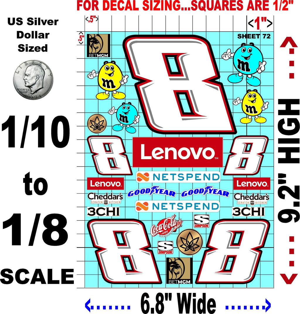 White Vinyl Sticker Variety Sheet 72-1/10th - 1/8th Scale Large 6.8" x 9.2"h Vinyl R/C Model Decal Sticker Sheet Radio Control Lexan Body