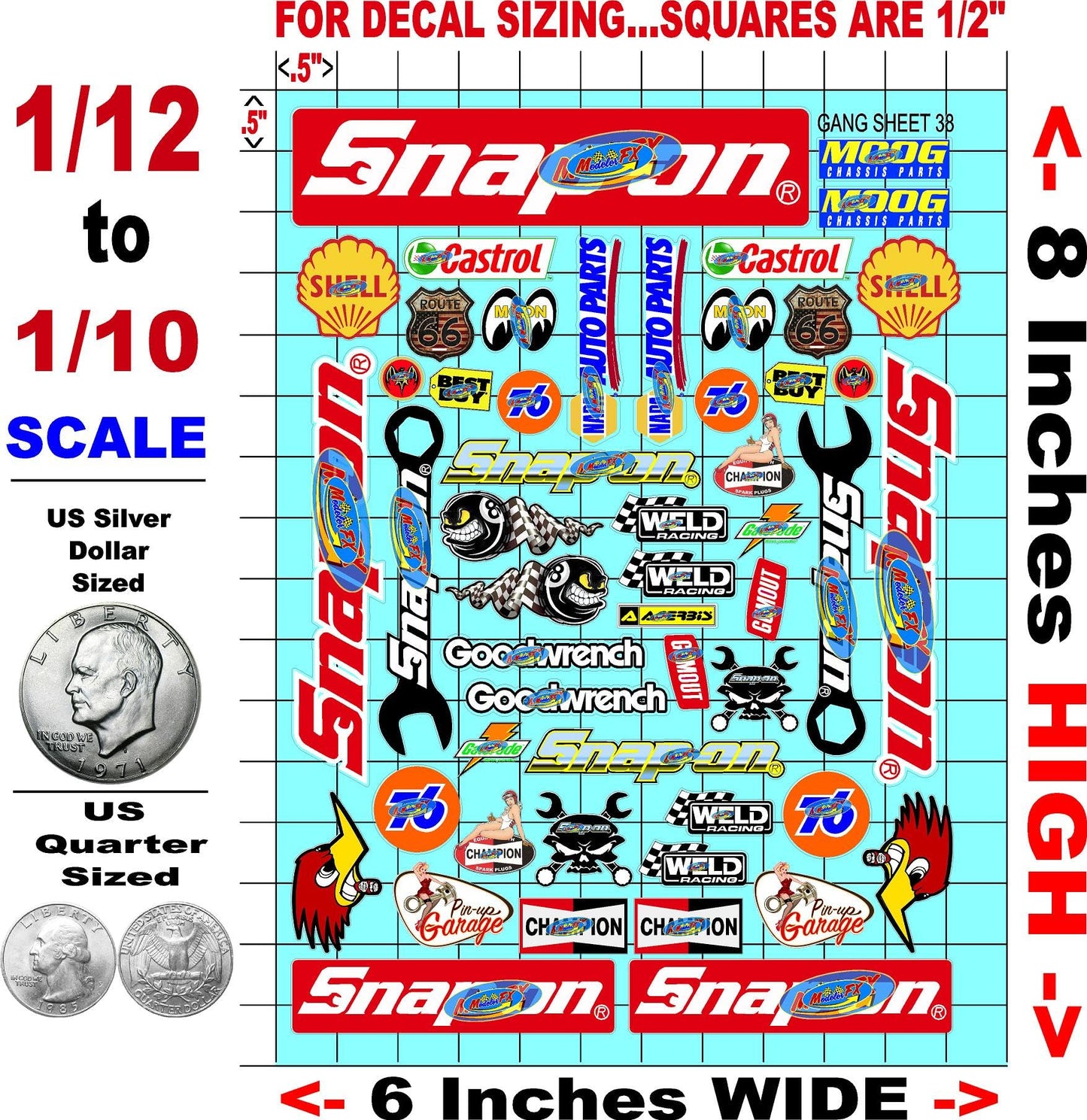 Clear Vinyl Sticker Sheet 38-R/C Model Decal-1/12-1/10th Scale DIE-Cut-Peel Radio Control | Slot Cars | U/V Printed