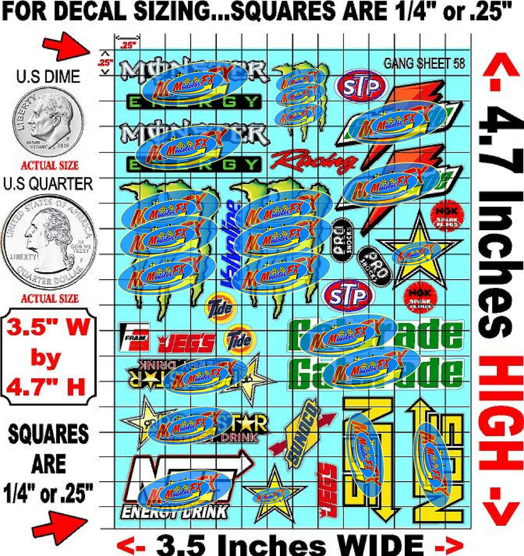 Clear Vinyl R/C Racing Sponsor Sticker Gang Sheet 58-1/24-1/16th Scale Model Decal Sticker Sheet Radio Control Lexan Body - Decorate Your R/c Cars, Boats, Trucks Scale Model - Peel & Stick