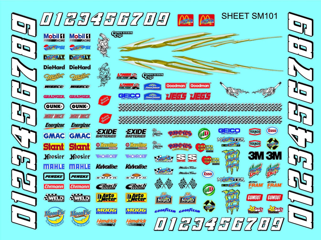 Clear Vinyl Sticker Sheet SM101-R/C Model Decal- 1/24th-1/18th Scale DIE-Cut-Peel Radio Control | Slot Cars l Lexan Body
