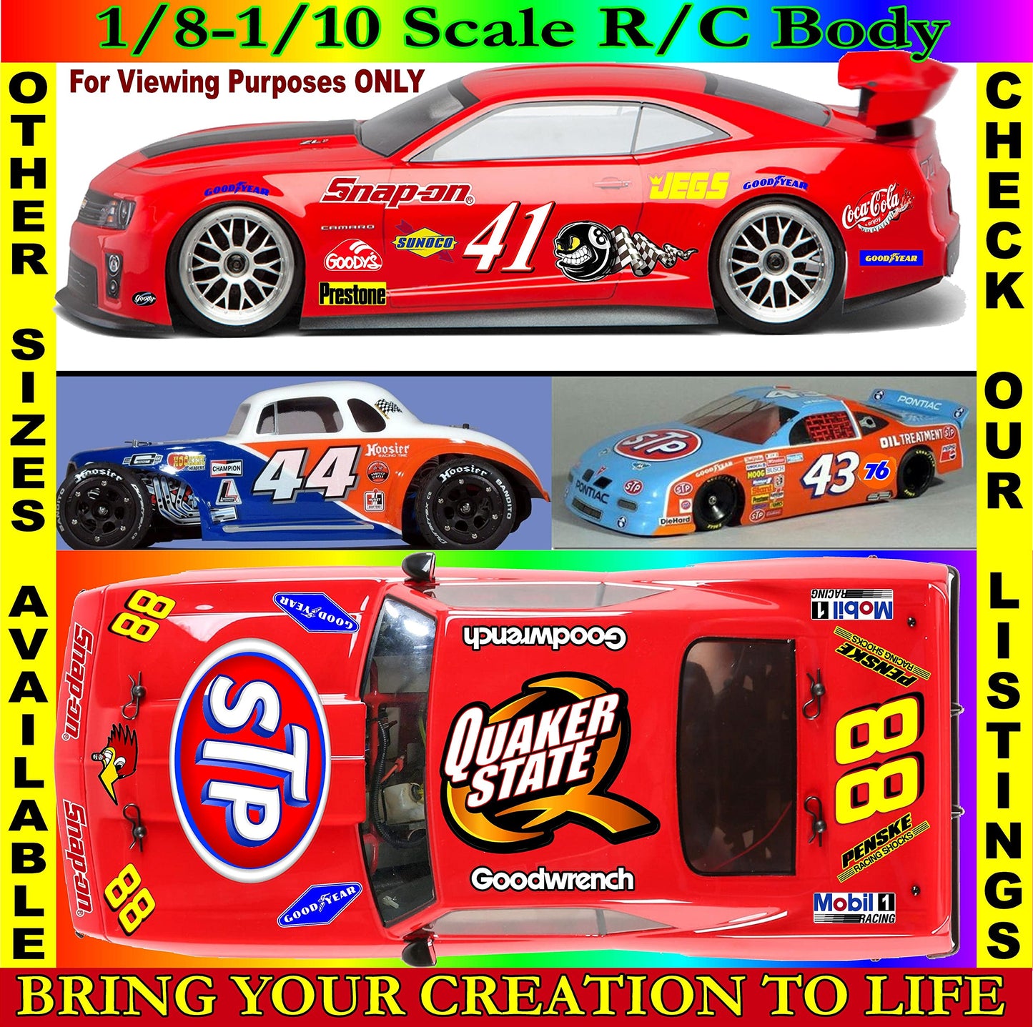 White Vinyl Sticker Variety Sheet 67-1/10th - 1/8th Scale Large 6.8" x 9.2"h Vinyl R/C Model Decal Sticker Sheet Radio Control Lexan Body