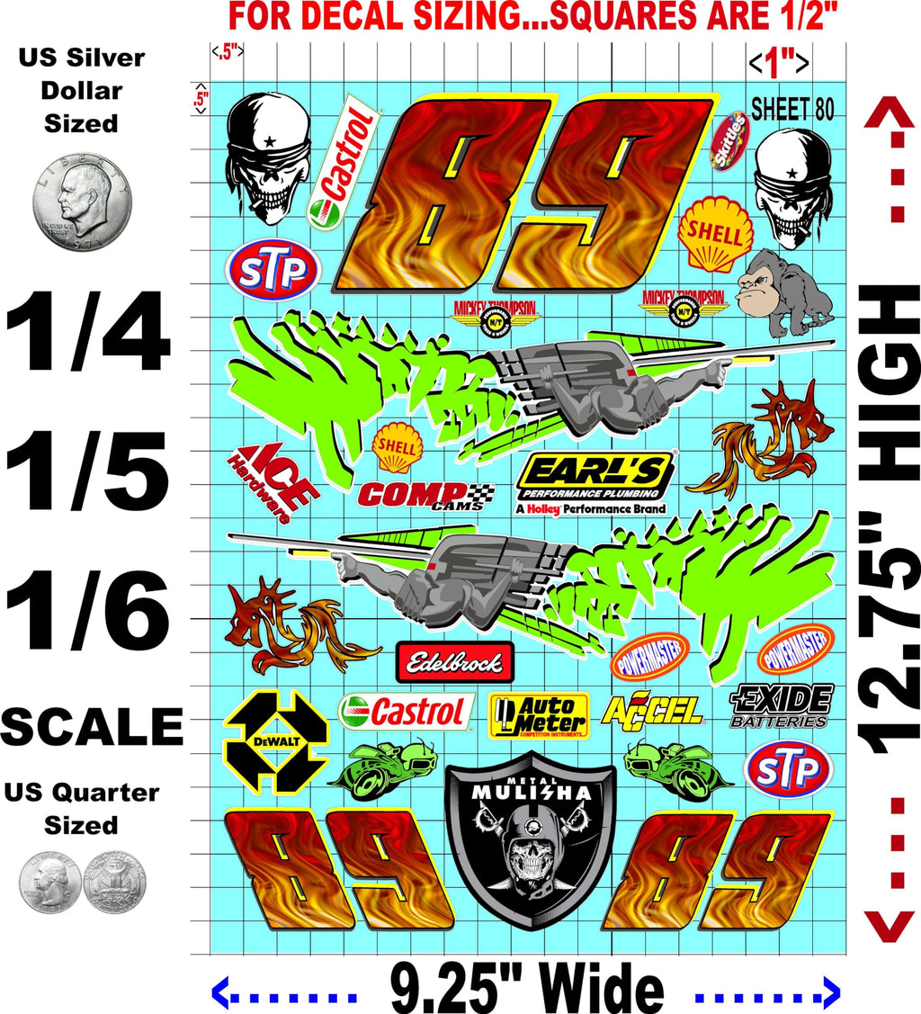 White Vinyl Sheet 80 R/C Racing Sponsor Sticker Gang Sheet Wrench -1/4-1/5 � 1/6th Scale Model Decal Sticker Sheet Radio Control Lexan Body � Die-Cut to Shape - Peel & Stick � Water Slide - Car