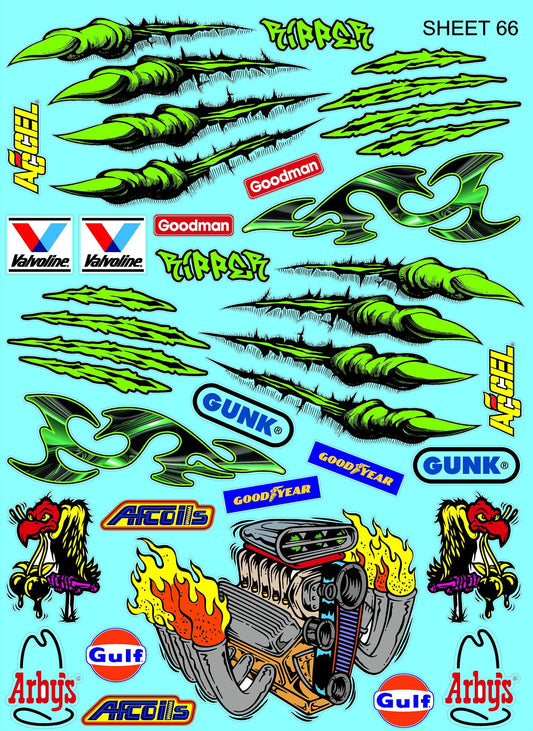 Clear Sheet 66 Vinyl R/C Racing Sponsor Sticker Gang Sheet Wrench -1/4-1/5 � 1/6th Scale Model Decal Sticker Sheet Radio Control Lexan Body � Die-Cut to Shape - Peel & Stick � Water Slide - Car
