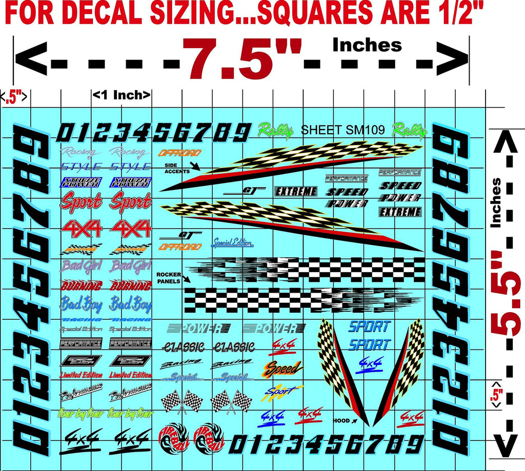 Clear Vinyl Sticker Sheet SM109-R/C Model Decal-1/18th - 1/12th-1/10th Scale DIE-Cut-Peel Radio Control | Slot Cars l Lexan
