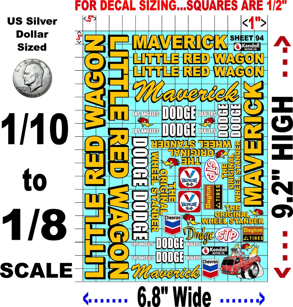 Clear Vinyl Sticker Variety Sheet 94-1/10th - 1/8th Scale Large 6.8" x 9.2"h Vinyl R/C Model Decal Sticker Sheet Radio Control Lexan Body
