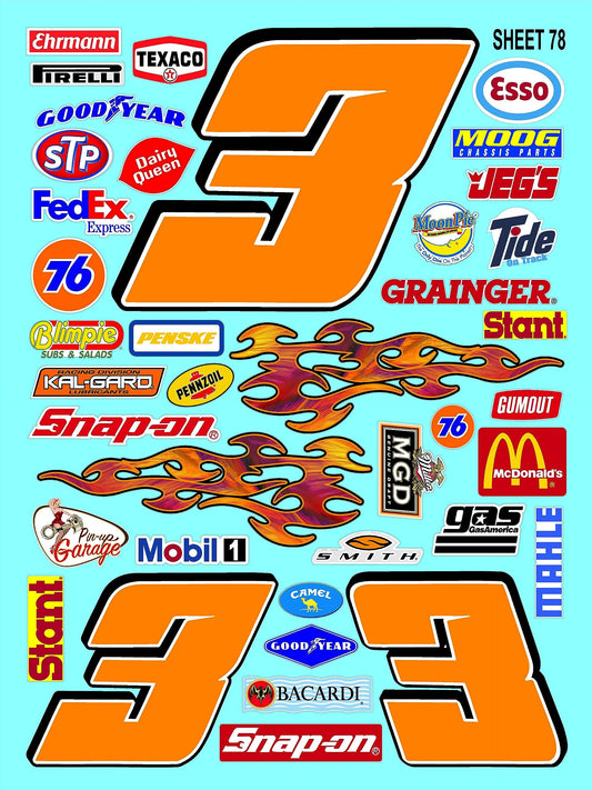White Vinyl Sticker Variety Sheet 78-1/10th - 1/8th Scale Large 6.8" x 9.2"h Vinyl R/C Model Decal Sticker Sheet Radio Control Lexan Body