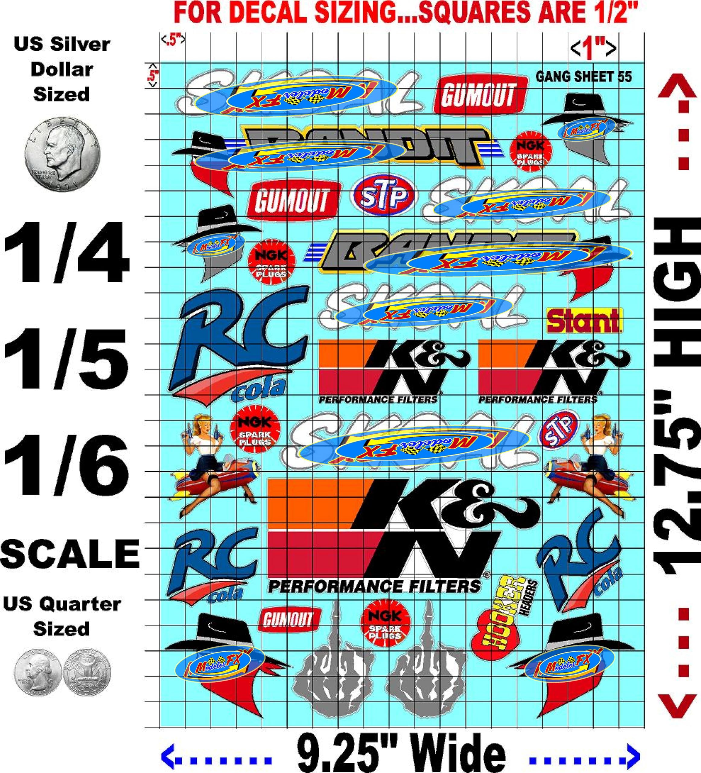 Clear Vinyl R/C Racing Sponsor Sticker Gang Sheet 55-1/4-1/5 � 1/6th Scale Model Decal Sticker Sheet Radio Control Lexan Body � Die-Cut to Shape - Peel & Stick � Water Slide - Bandit -