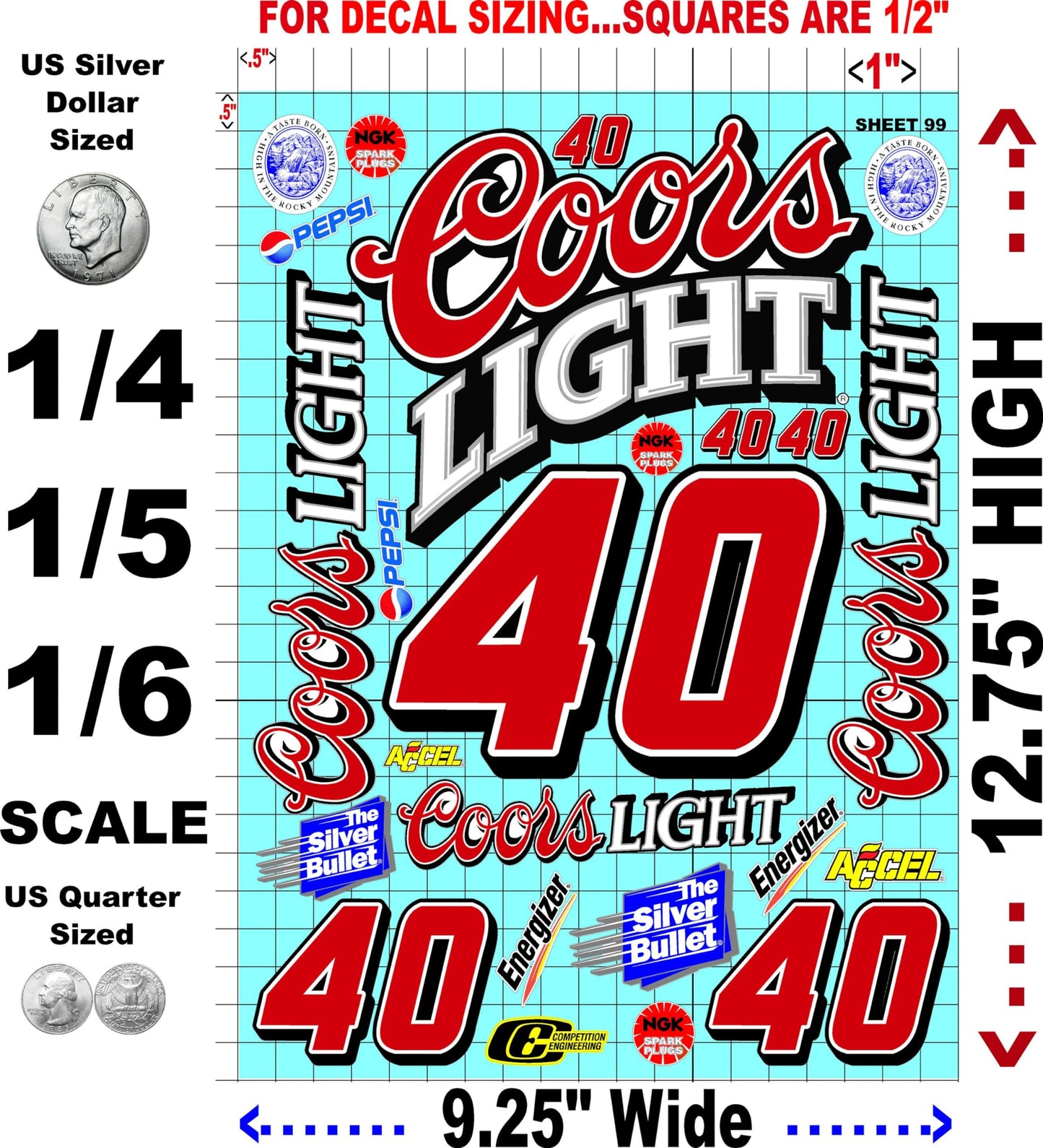 Clear Vinyl R/C Sheet 99 Racing Sponsor Sticker Gang Sheet Orange Pen -1/4-1/5 � 1/6th Scale Model Decal Sticker Sheet Radio Control Lexan Body �Die-Cut to Shape - Peel & Stick -Cars