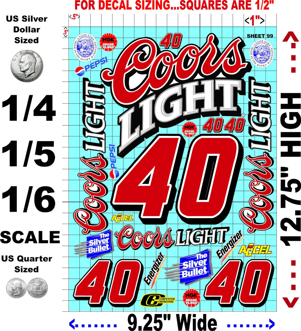 Generic White Vinyl R/C Racing Sponsor Sticker Gang Sheet 99-1/4-1/5 � 1/6th Scale Model Decal Sticker Sheet Radio Control Lexan Body � Die-Cut to Shape - Peel & Stick � Water Slide 80's