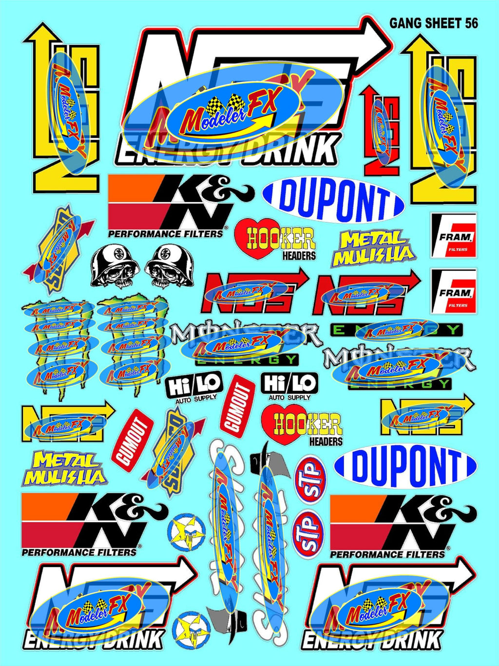 Clear Vinyl R/C Racing Sponsor Sticker Gang Sheet 56-1/24 � 1/16th Scale Model Decal Sticker Sheet Radio Control Lexan Body � Die-Cut to Shape - Peel & Stick � Water Slide