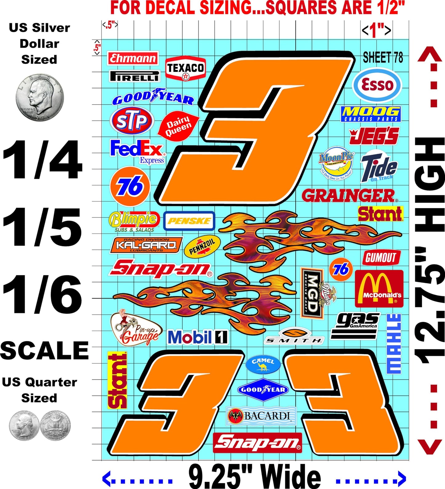 White Vinyl Sheet 78 R/C Racing Sponsor Sticker Gang Sheet Wrench -1/4-1/5 � 1/6th Scale Model Decal Sticker Sheet Radio Control Lexan Body � Die-Cut to Shape - Peel & Stick � Water Slide - Car