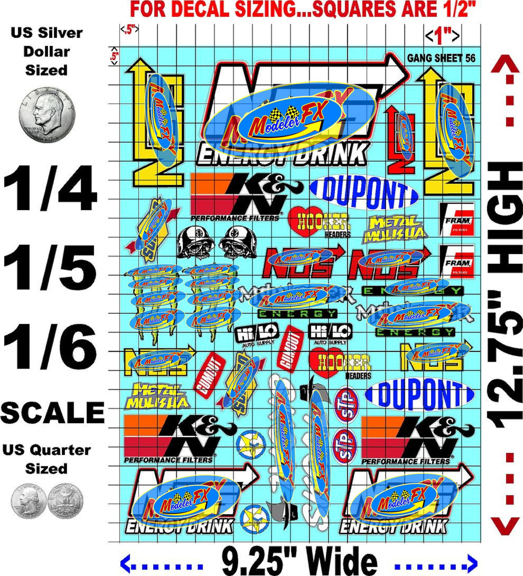Clear Vinyl R/C Racing Sponsor Sticker Gang Sheet 56-1/4-1/5 � 1/6th Scale Model Decal Sticker Sheet Radio Control Lexan Body � Die-Cut to Shape - Peel & Stick � Water Slide - Antiques