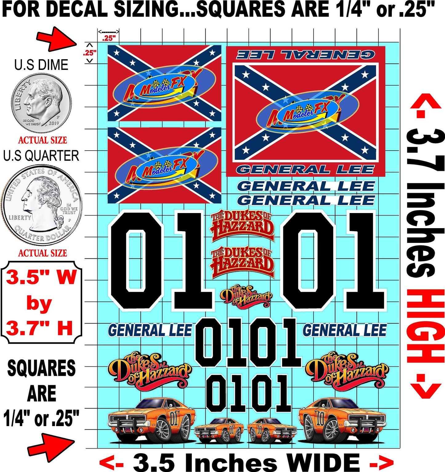 Clear Matte Vinyl Dukes Sheet of Hazzard Variety R/C Racing Sponsor Sticker Gang Sheet -1/24 � 1/16th Scale Model Decal Sticker Sheet Radio Control Lexan Body � Die-Cut to Shape - Peel & Stick