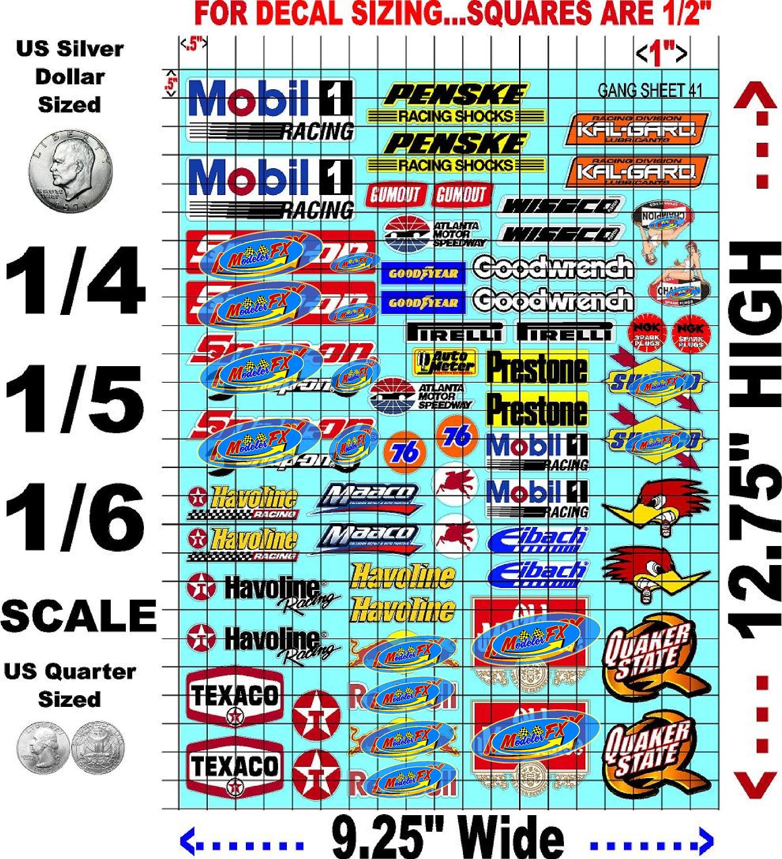 Clear Vinyl R/C Racing Sponsor Sticker Gang Sheet 41-1/4-1/5 � 1/6th Scale Model Decal Sticker Sheet Radio Control Lexan Body � Die-Cut to Shape - Peel & Stick � Water Slide - Fun