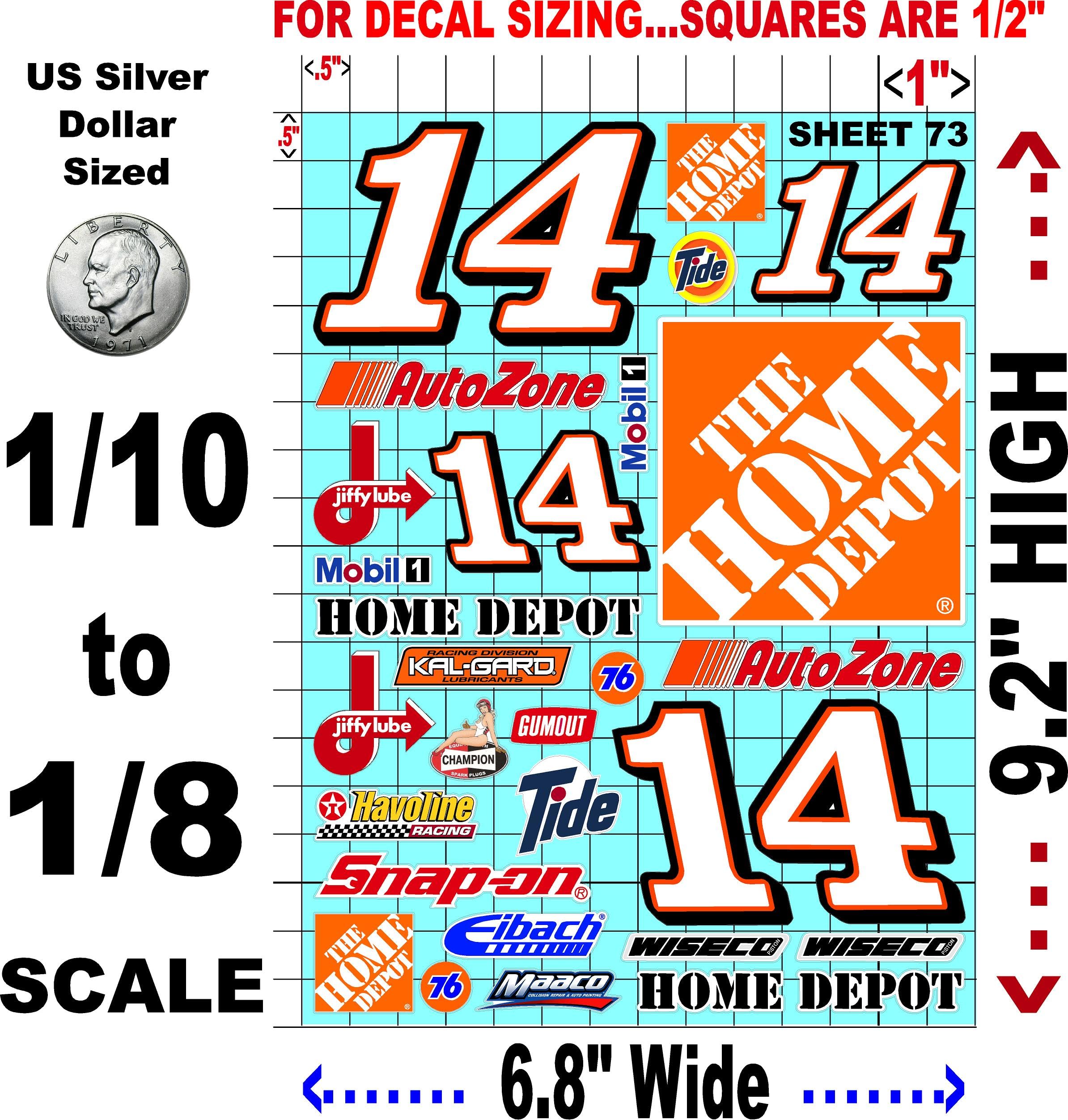 Clear Vinyl Sticker Variety Sheet 73-1/10th - 1/8th Scale Large 6.8" x 9.2"h Vinyl R/C Model Decal Sticker Sheet Radio Control Lexan Body