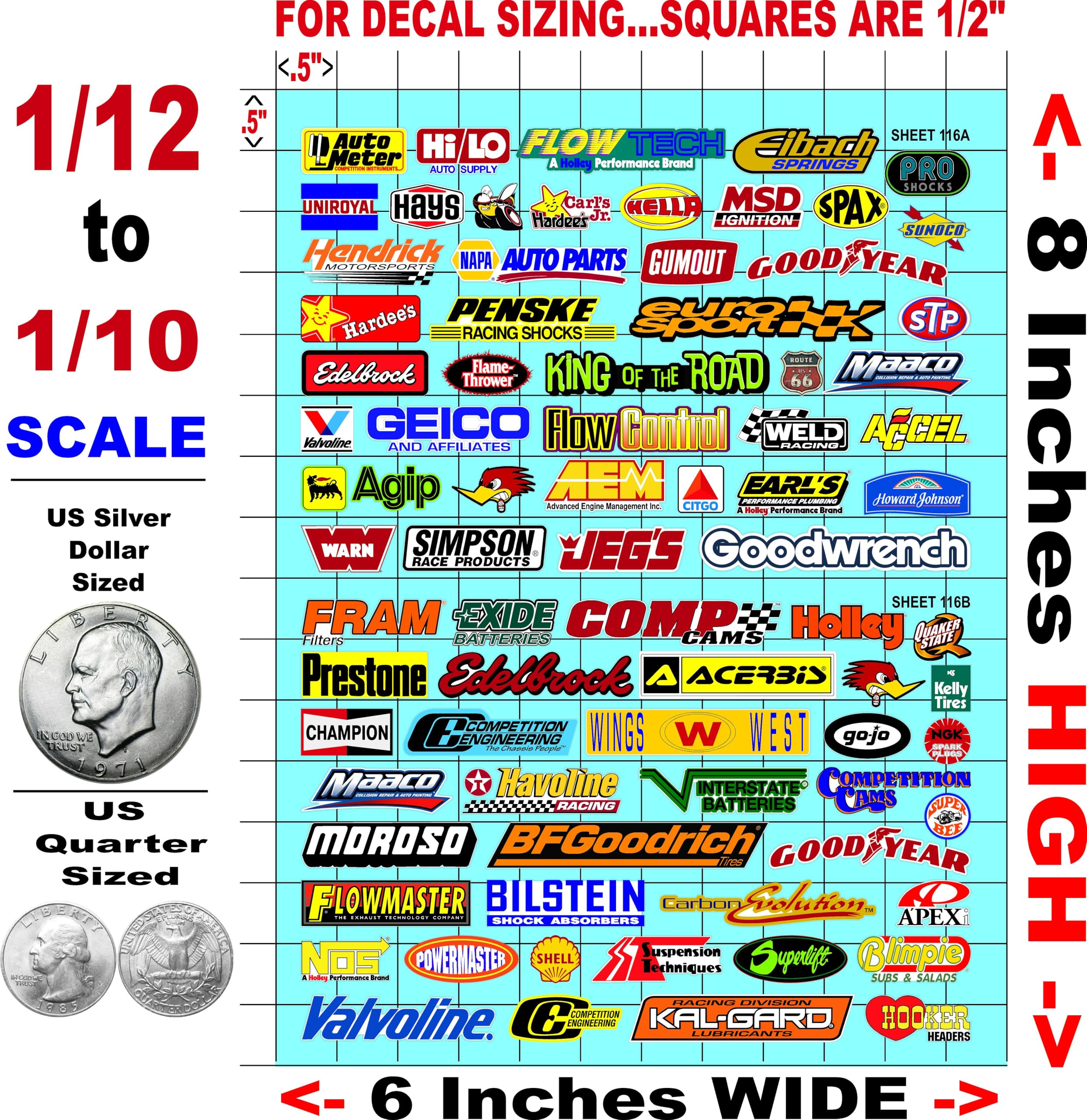 White Vinyl Sticker Sheet 116-AB - 1/12 to 1/10th Scale R/C Model Decal Sticker Sheet Radio Control Lexan Body