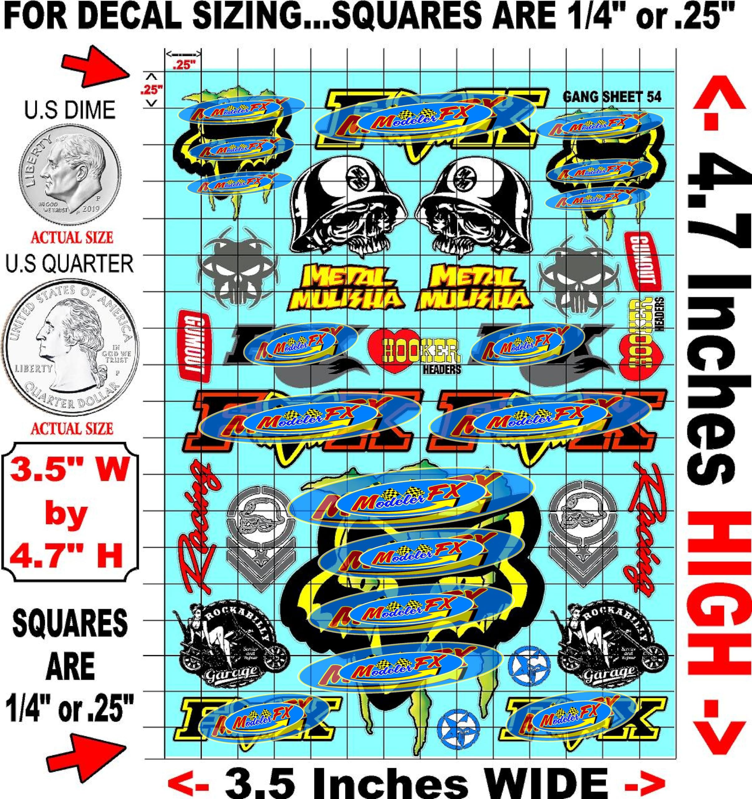 Clear Vinyl R/C Racing Sponsor Sticker Gang Sheet 54-1/24 � 1/16th Scale Model Decal Sticker Sheet Radio Control Lexan Body � Die-Cut to Shape - Peel & Stick � Water Slide