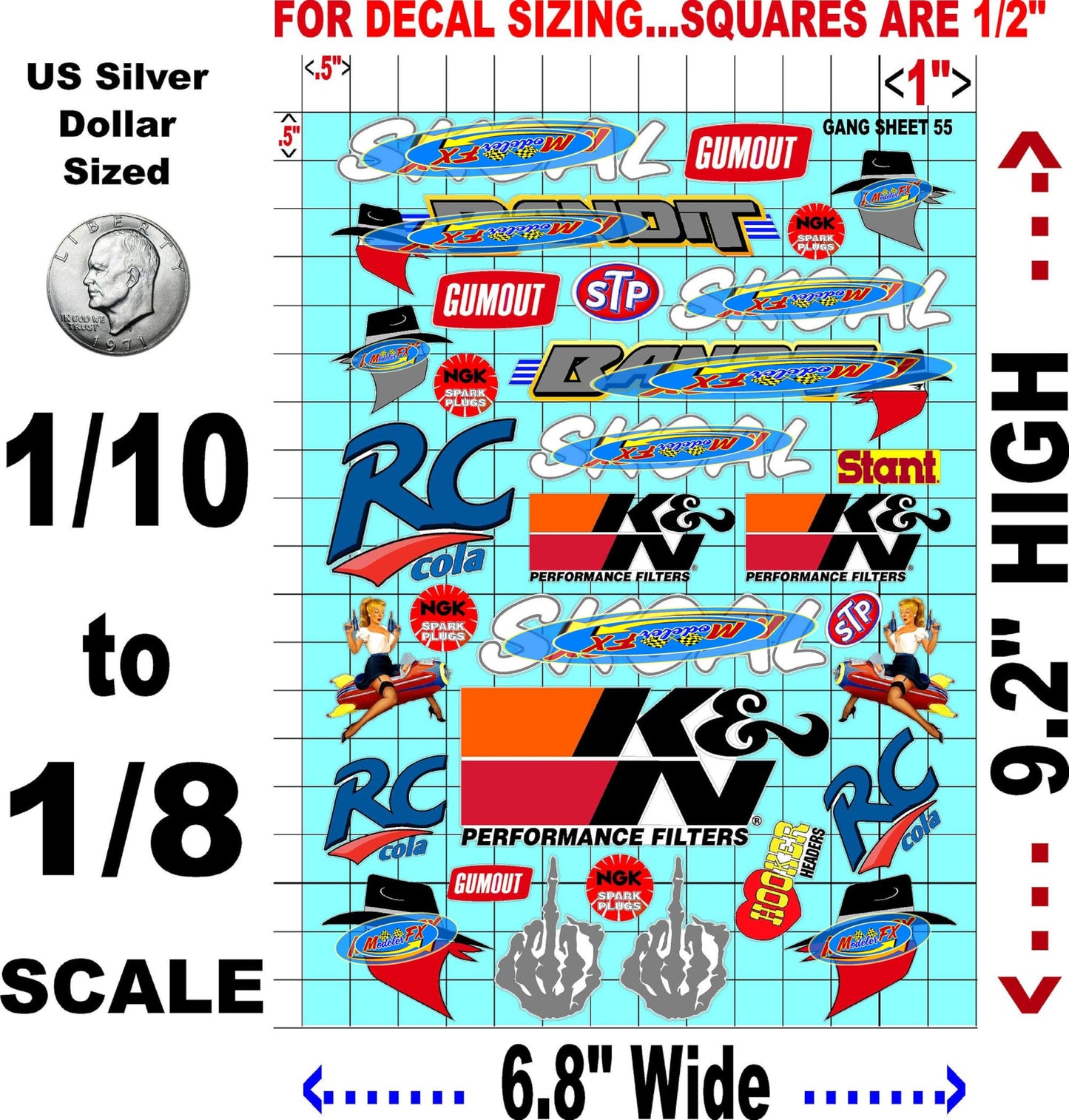 White Vinyl R/C Racing Sponsor Sticker Gang Sheet 55-1/8th � 1/10th Scale Model Decal Sticker Sheet R/C Lexan Body - Decorate Your R/c Cars, Boats, Truck Model � Die-Cut to Shape - Peel & Stick