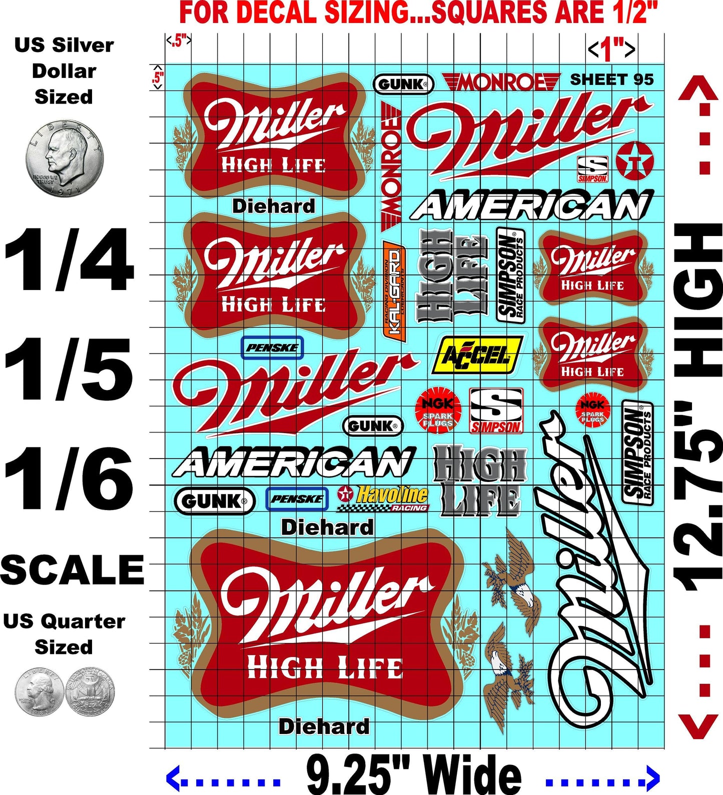 White Vinyl Sheet 95 R/C Racing Sponsor Sticker Gang Sheet Wrench -1/4-1/5 � 1/6th Scale Model Decal Sticker Sheet Radio Control Lexan Body � Die-Cut to Shape - Peel & Stick � Water Slide - Car