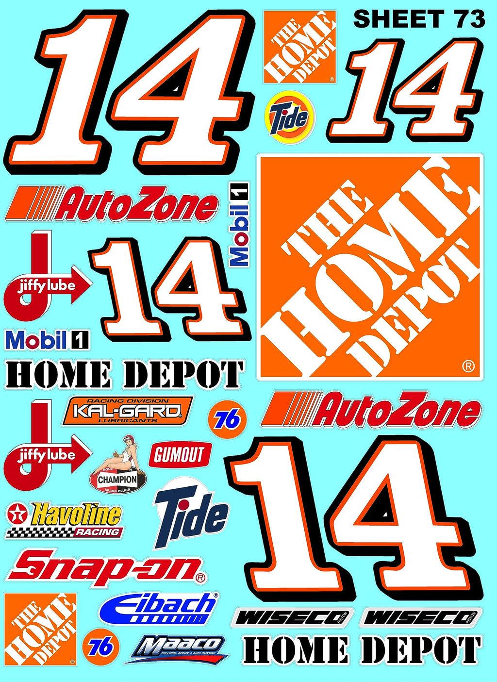 White Vinyl Sheet 73 R/C Racing Sponsor Sticker Gang Sheet Wrench -1/4-1/5 � 1/6th Scale Model Decal Sticker Sheet Radio Control Lexan Body � Die-Cut to Shape - Peel & Stick � Water Slide - Car