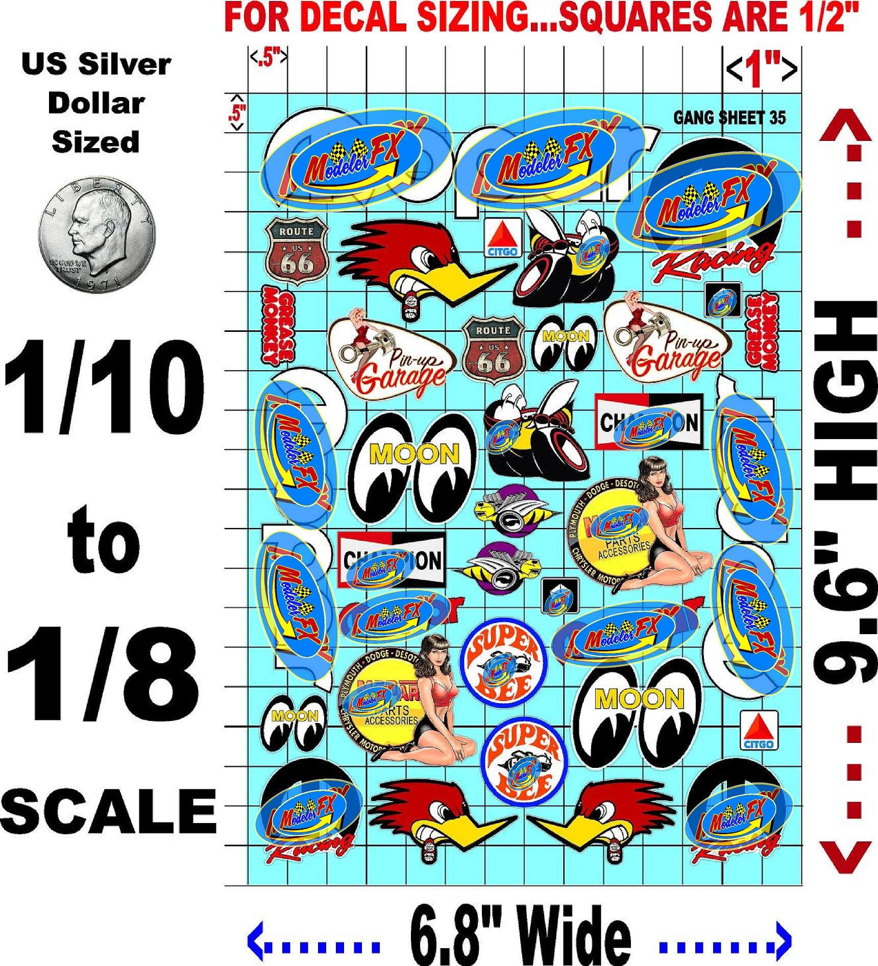 White Vinyl R/C Racing Sponsor Sticker Gang Sheet 35-1/8th � 1/10th Scale Model Decal Sticker Sheet R/C Lexan Body - Decorate Your R/c Cars, Boats, Truck Model � Die-Cut to Shape - Peel & Stick