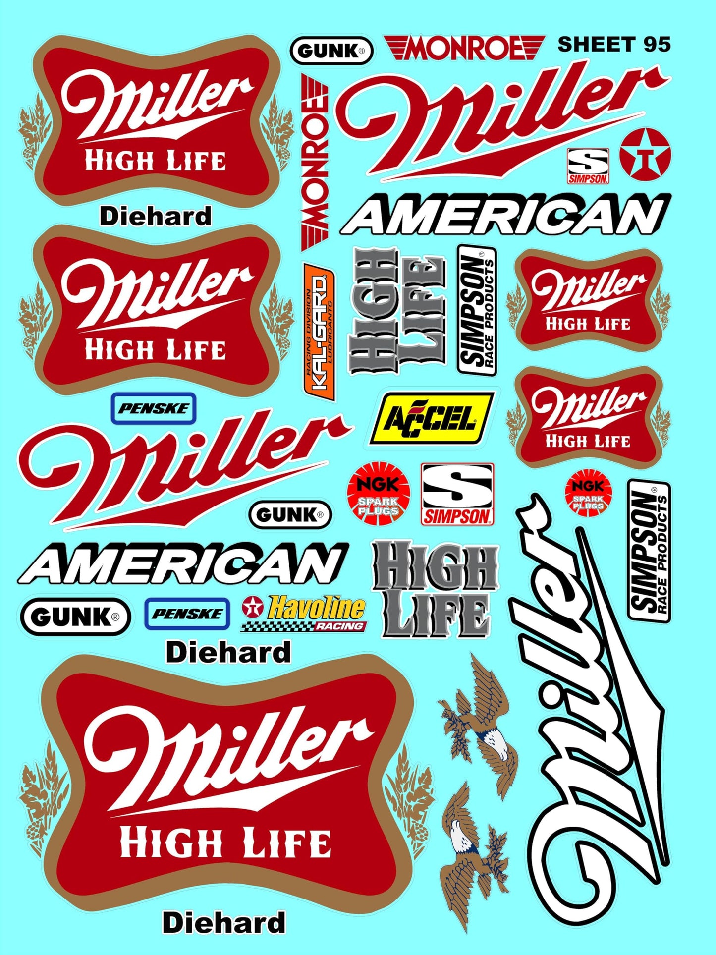 White Vinyl Sticker Variety Sheet 95-1/10th - 1/8th Scale Large 6.8" x 9.2"h Vinyl R/C Model Decal Sticker Sheet Radio Control Lexan Body