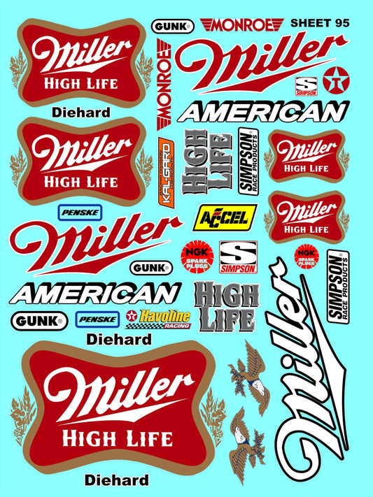 White Vinyl Sticker Variety Sheet 95-1/10th - 1/8th Scale Large 6.8" x 9.2"h Vinyl R/C Model Decal Sticker Sheet Radio Control Lexan Body