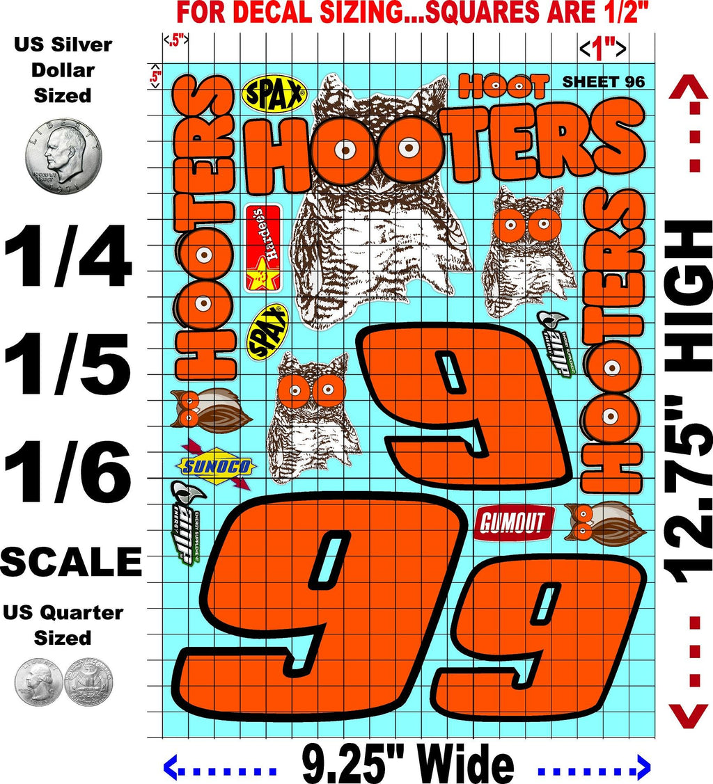 Clear Vinyl R/C Sheet 96 Racing Sponsor Sticker Gang Sheet Orange Pen -1/4-1/5 � 1/6th Scale Model Decal Sticker Sheet Radio Control Lexan Body �Die-Cut to Shape - Peel & Stick -Cars
