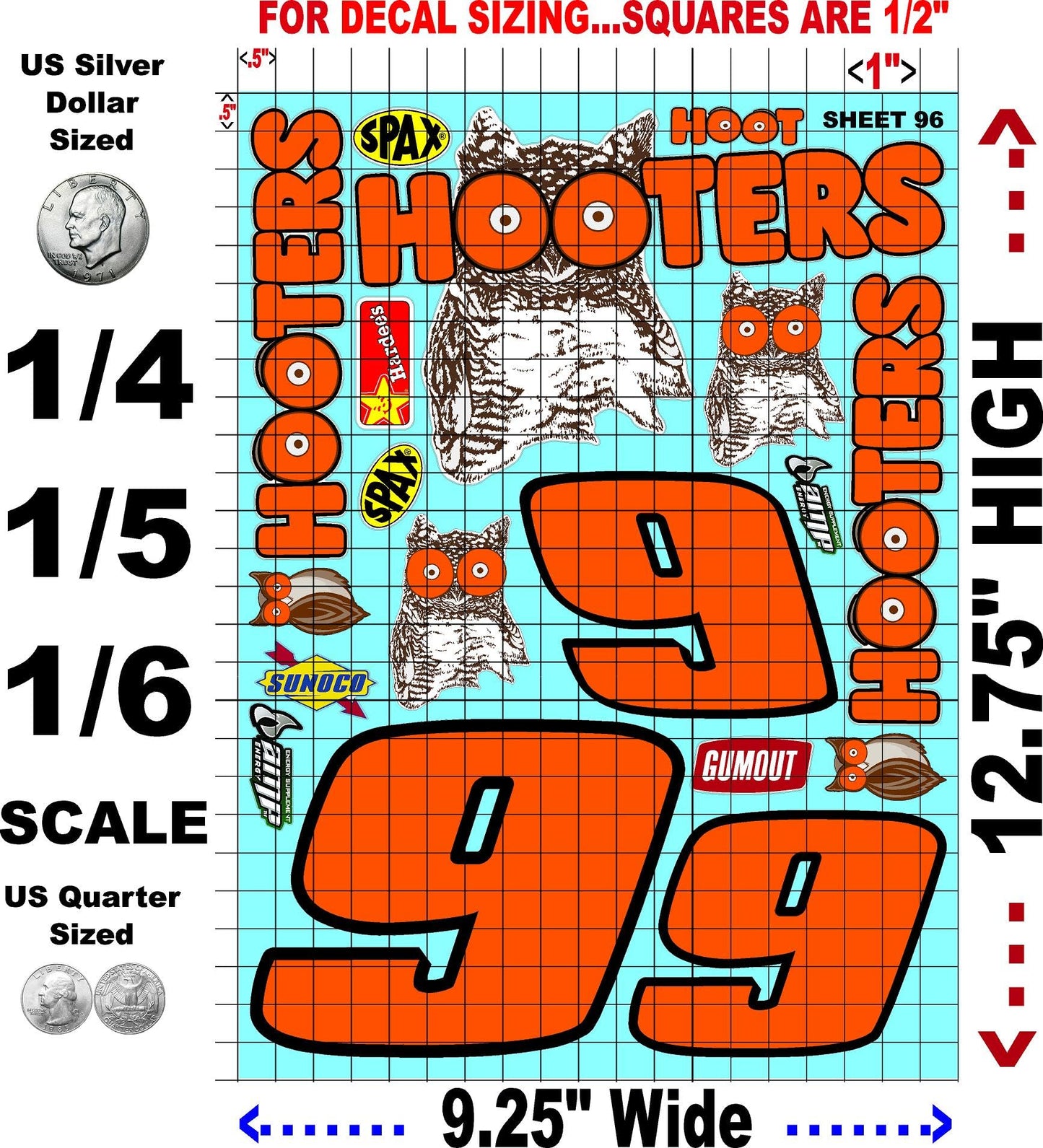 Clear Vinyl R/C Sheet 96 Racing Sponsor Sticker Gang Sheet Orange Pen -1/4-1/5 � 1/6th Scale Model Decal Sticker Sheet Radio Control Lexan Body �Die-Cut to Shape - Peel & Stick -Cars