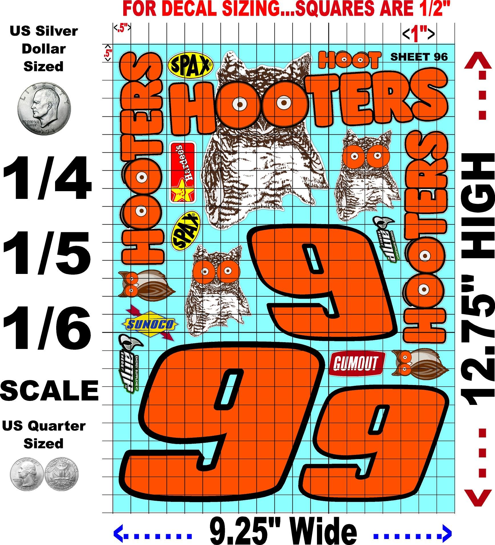 Clear Vinyl R/C Sheet 96 Racing Sponsor Sticker Gang Sheet Orange Pen -1/4-1/5 � 1/6th Scale Model Decal Sticker Sheet Radio Control Lexan Body �Die-Cut to Shape - Peel & Stick -Cars