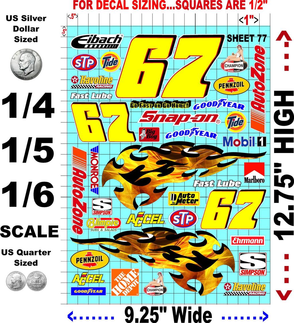 White Vinyl Sheet 77 R/C Racing Sponsor Sticker Gang Sheet Wrench -1/4-1/5 � 1/6th Scale Model Decal Sticker Sheet Radio Control Lexan Body � Die-Cut to Shape - Peel & Stick � Water Slide - Car